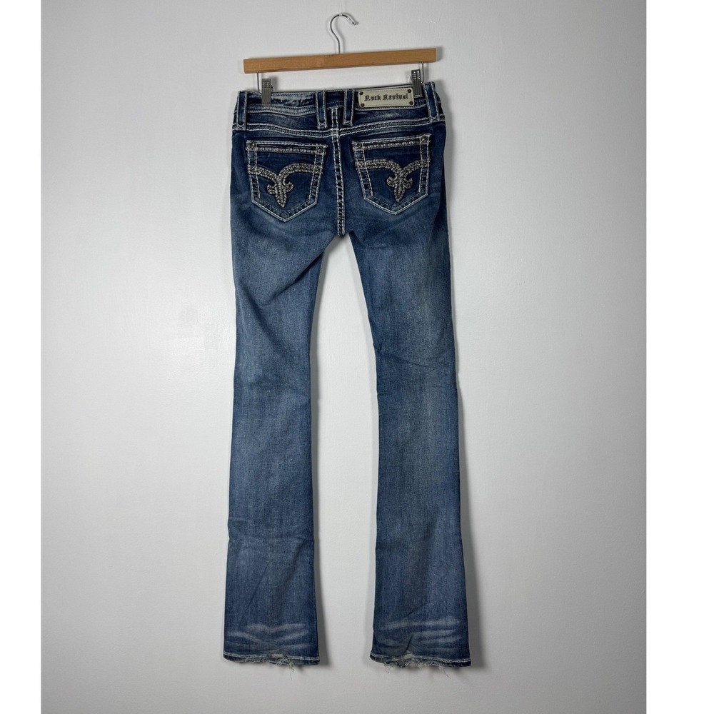 Y2K Rock Revival Womens 25 Nancy Bootcut Jeans Blue Embellished Frayed E8536M85X - Picture 2 of 14